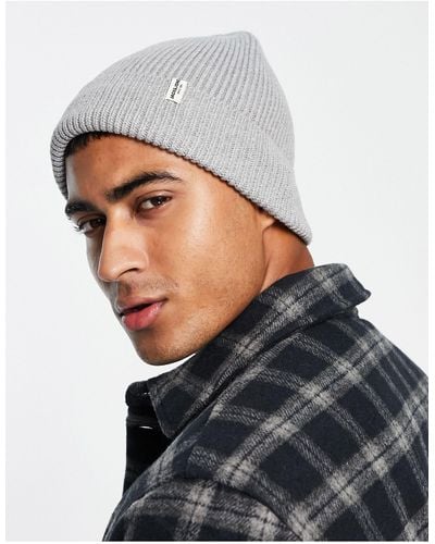 Jack & Jones Cotton Ribbed Beanie With Label - Gray