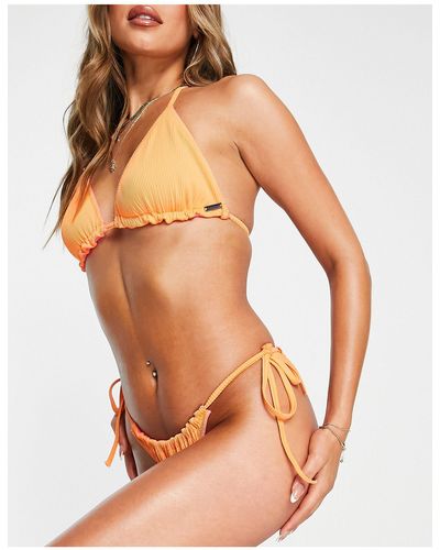We Are We Wear Melissa - top bikini a triangolo double-face a coste arancione e rosa