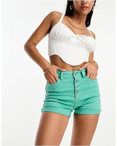 ONLY Button Front Denim Shorts - Green