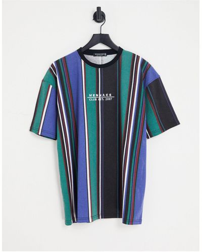 Mennace T-shirt a righe verticali rétro - Blu