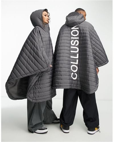 Collusion Unisex Oversized Branded Quilted Poncho - Grey