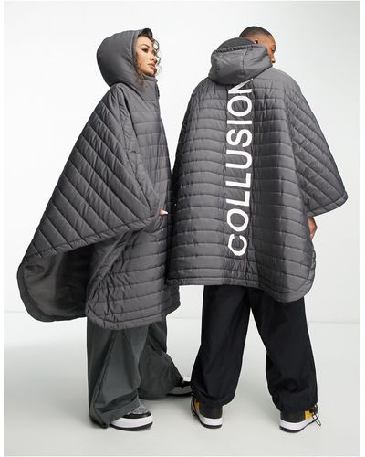 Collusion Unisex Oversized Branded Quilted Poncho - Gray
