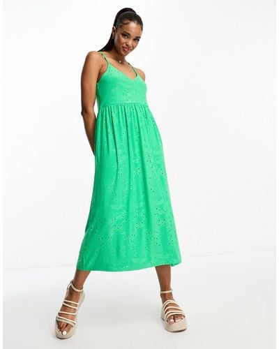 Vero Moda Broderie Cami Midi Dress - Green