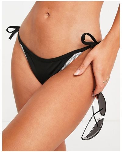 Calvin Klein Logo Trim Tie Side Bikini Bottom - Black