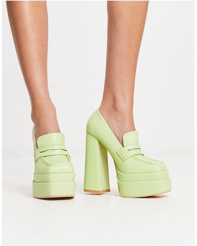 Daisy Street Exclusive Double Platform Heeled Loafers - Green