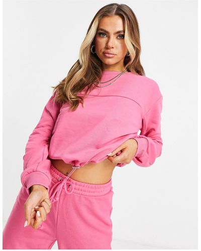 NA-KD Cotton Co-ord Cropped Drawstring Sweatshirt - Pink