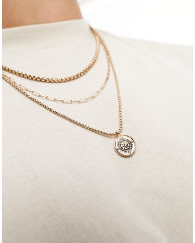 Icon Brand – de la perla – dreireihige, goldfarbene halskette mit kompassanhänger - Natur