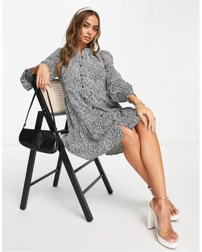 Lipsy Smock Mini Shirt Dress - Grey