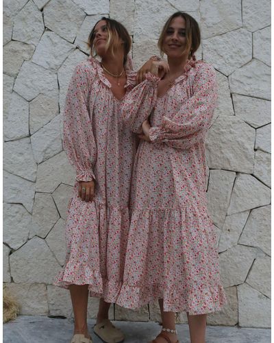 Labelrail X collyer twins - robe volantée longueur mollet à petites fleurs et manches ballon - rose - Marron