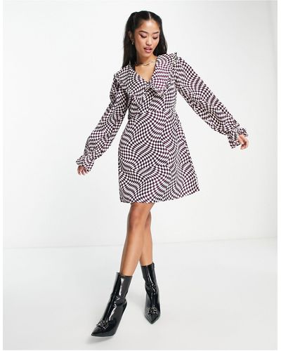 Pieces Oversized Collar Mini Dress - Purple