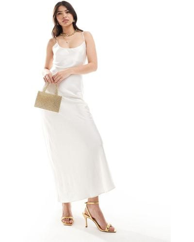 Bershka Satin Cami Maxi Dress - White