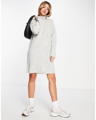 Pieces High Neck Knitted Mini Dress - Grey