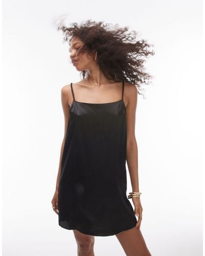 TOPSHOP Mini Slip Dress With Plaited Strap - Black