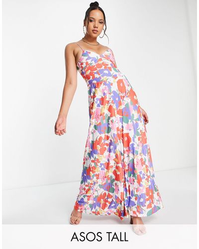 ASOS Asos Design Tall Cami Side Panel Pleated Maxi Dress - Multicolor