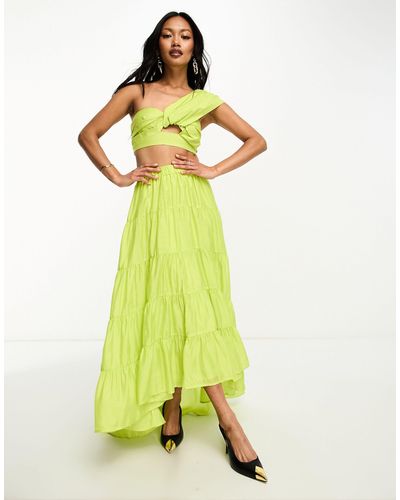 ASOS Voile Tiered Maxi Skirt With High Low Hem Co-ord - Green