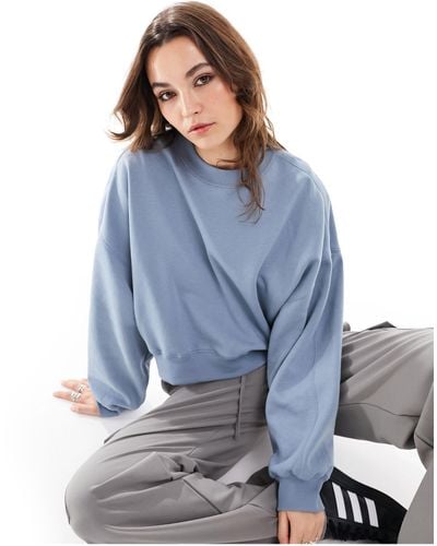 Monki Round Neck Long Sleeve Sweatshirt - Blue