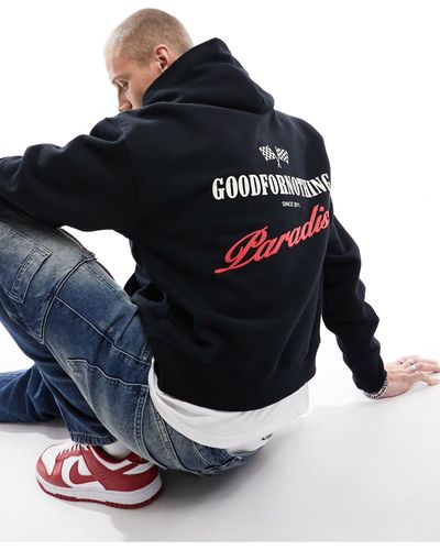 Good For Nothing Oversized Hoodie With Paradise Back Print - Blue