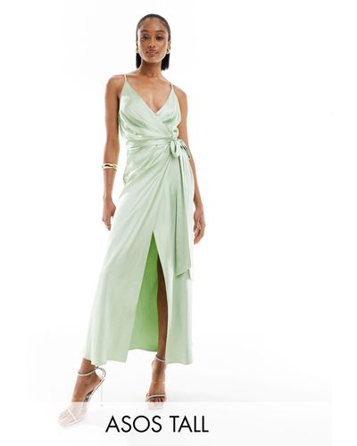 ASOS Tall Satin Cami Wrap Midaxi Dress - Green