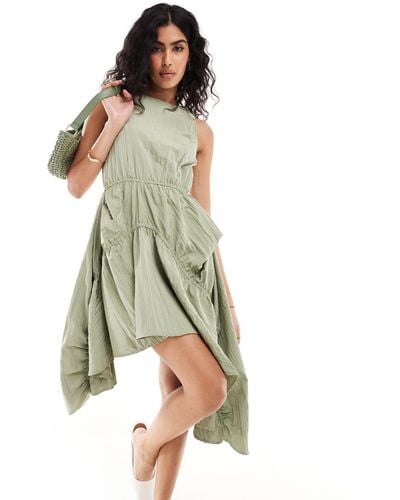 ASOS Mini Dress With High Low Skirt Elasticated - Green