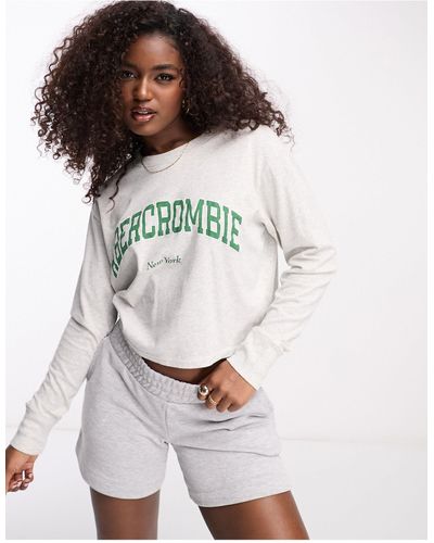 Abercrombie & Fitch Cropped Sweatshirt Met Logo Op - Wit