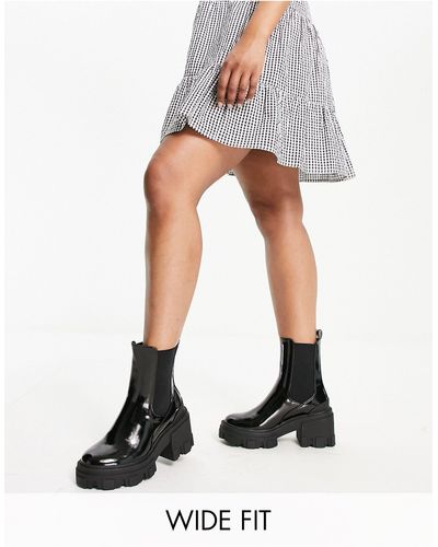 ASOS Wide Fit Reality Chunky Mid-heeled Chelsea Boots - Black