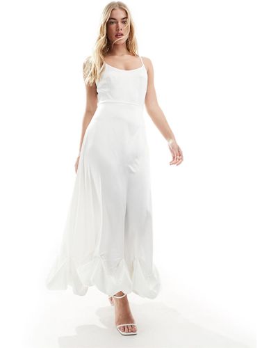 Vila Bridal Satin Cami Maxi Dress With Stitch Detail Hem - White