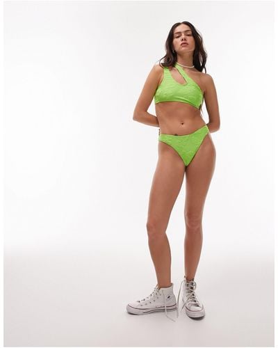 TOPSHOP Hibiscus Jacquard High Leg Bikini Bottoms - Green