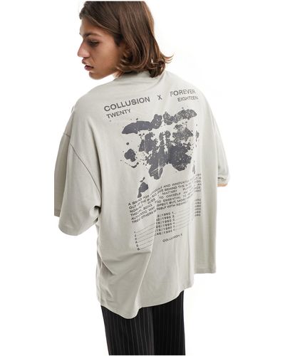 Collusion T-shirt color pietra con stampa band forever - Grigio