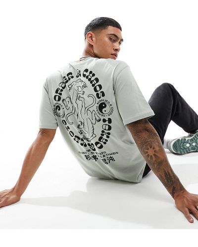 Only & Sons Camiseta verde salvia holgada con diseño - Metálico