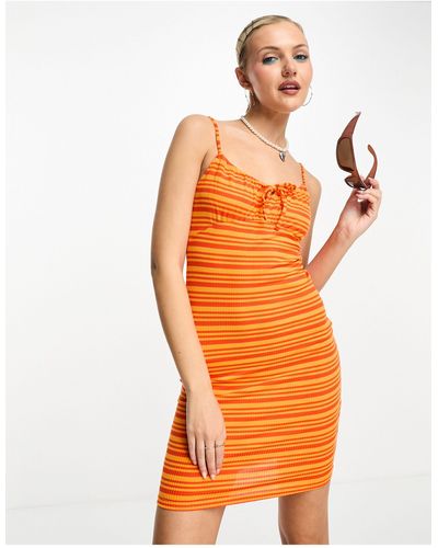 Noisy May Mini-jurk Met Strik Voor, Camibandjes En Strepen - Oranje