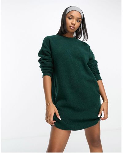 ASOS Knitted Sweater Mini Dress With Crew Neck - Green