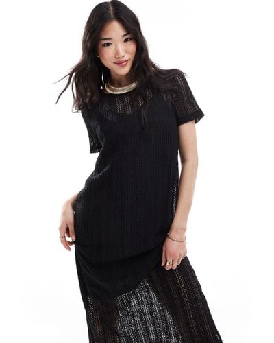 Vila Crochet T-shirt Maxi Dress - Black