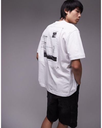 TOPMAN Camiseta blanca extragrande con parches fotográfico en el pecho y la espalda - Blanco