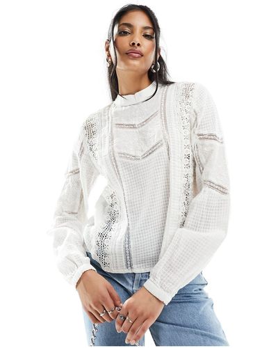 Pimkie High Neck Lace Insert Blouse - White