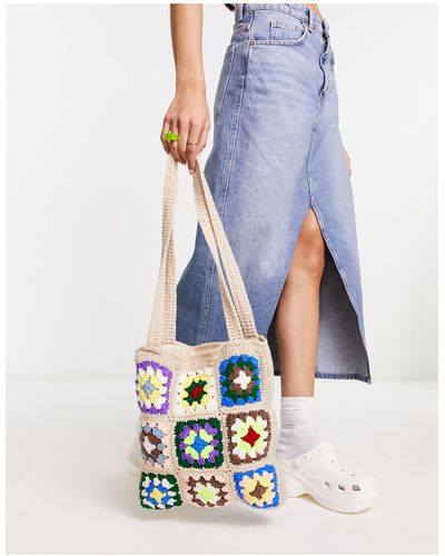 Daisy Street Patterned Crochet Tote Bag - White