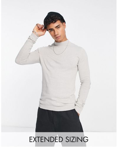 ASOS Knitted Muscle Fit Turtle Neck Sweater - White