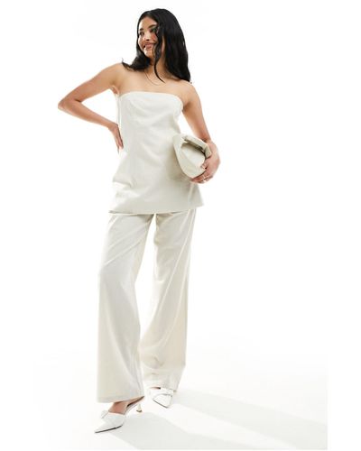 4th & Reckless Tailored Linen Bandeau Longline Top Co-ord - White