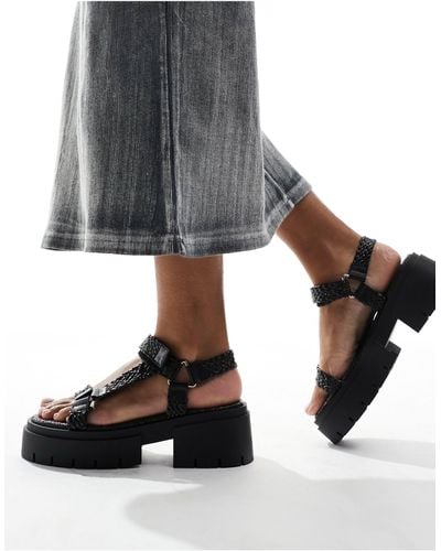 Public Desire Hazard Chunky Sandal With Raffia - Black