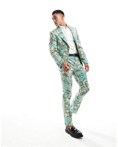 Twisted Tailor Morris Floral Suit Trousers - Green