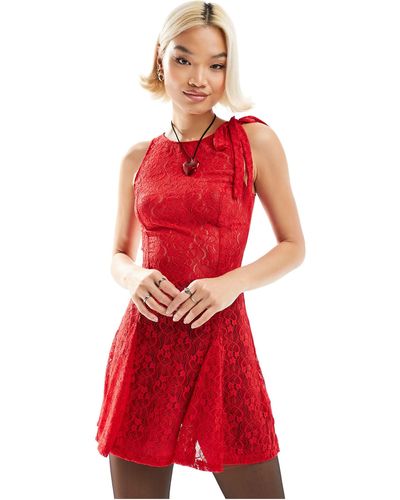 Motel Lace Bow-detail Mini Dress - Red