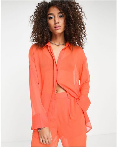 NA-KD Co-ord Sheer Oversized Shirt - Orange