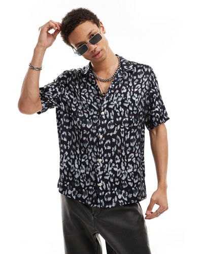 AllSaints – leopaz – kurzärmliges hemd aus popeline - Schwarz