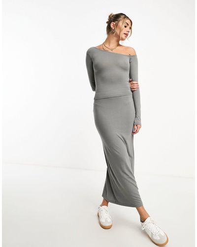 Pull&Bear Jersey Maxi Skirt Co-ord - Gray