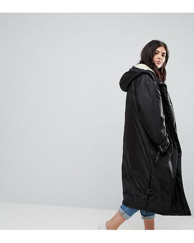 ASOS Borg Lined Maxi Raincoat - Black