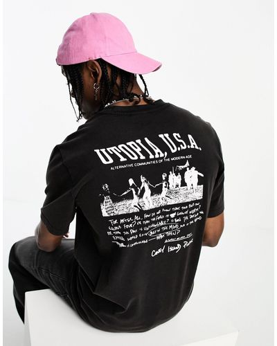 Coney Island Picnic T-shirt a maniche corte nera con stampa "utopia" sul petto e sul retro - Nero