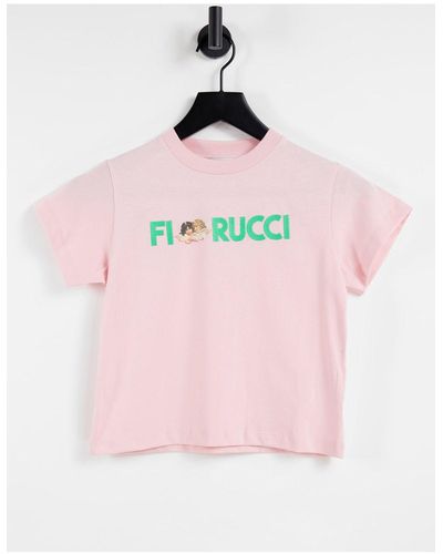 Fiorucci T-shirt comoda con logo e angelo a contrasto - Rosa