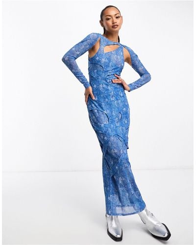 Annorlunda Cut Out Layered Midaxi Dress - Blue
