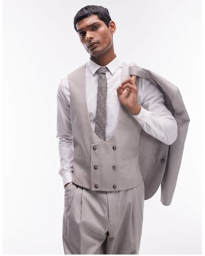 TOPMAN Slim Linen Waistcoat - Grey