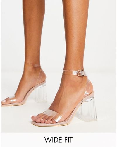 Truffle Collection Wide Fit Clear Heeled Sandals - White