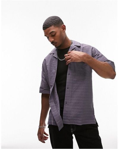 TOPMAN Short Sleeve Relaxed Fit Revere Textured Shirt - Black